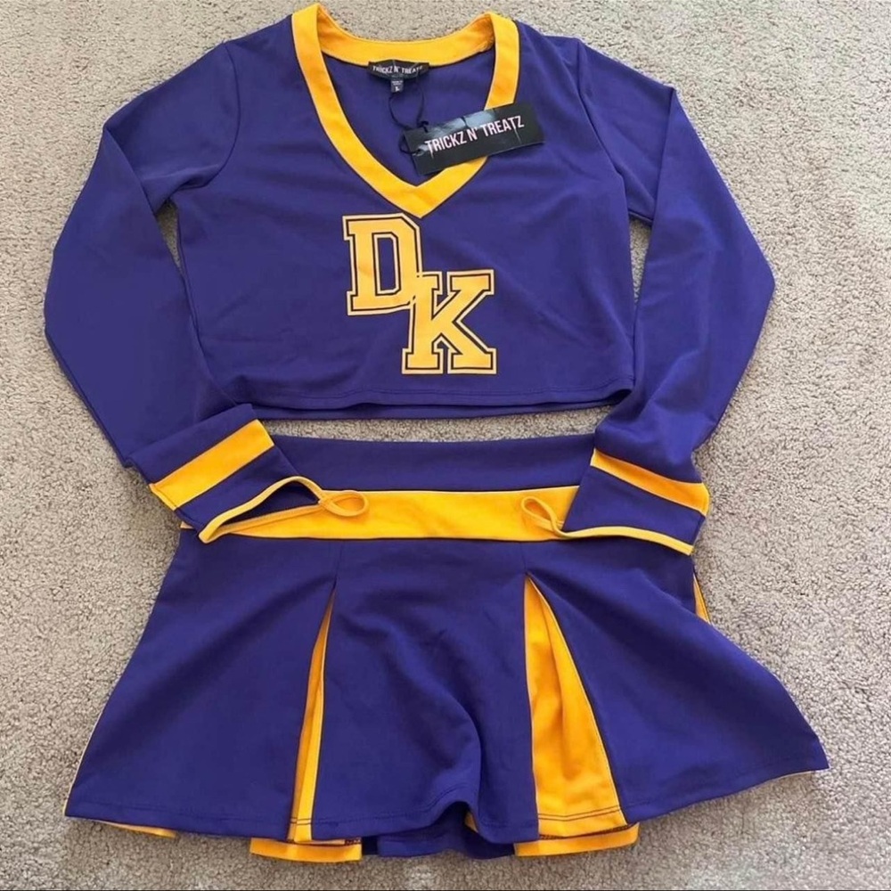 Dolls Kill Purple and Yellow Cheerleader Skirt Set